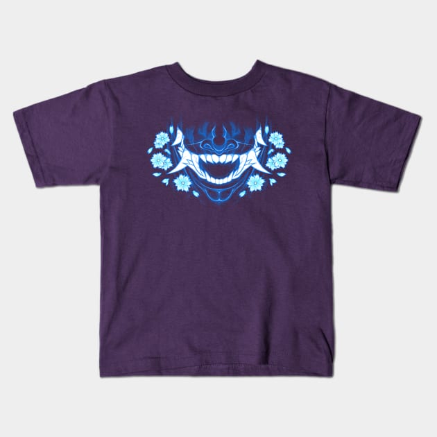 Hannya Demon Mask - V1 BLUE Kids T-Shirt by pbarbalios